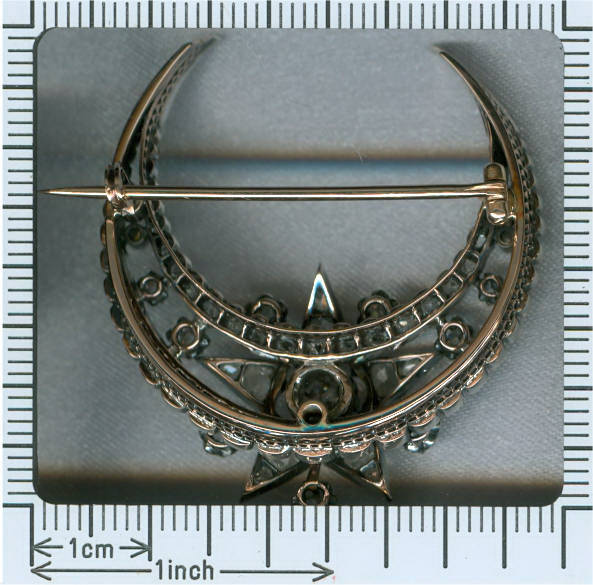 Victorian crescent moon and star brooch with old miners and rose cut diamonds (image 3 of 4)